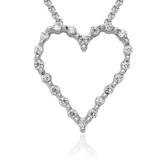 14K Solid White Gold Diamond Heart Floating Chain Slide Pendant Necklace Charm