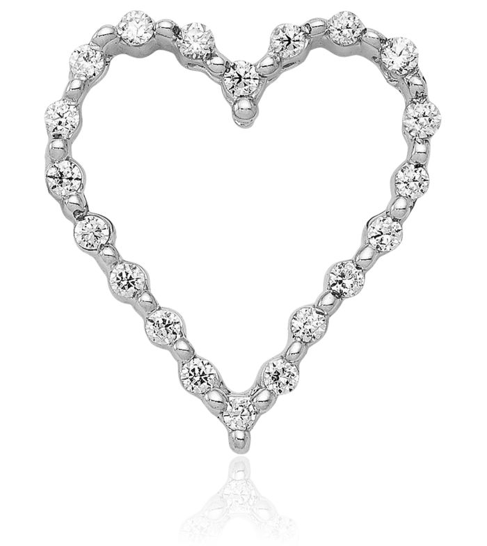 14K Solid White Gold Diamond Heart Floating Chain Slide Pendant Necklace Charm