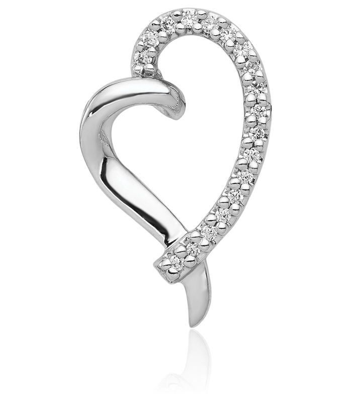 14K Solid White Gold Diamond Heart Floating Chain Slide Pendant Necklace Charm