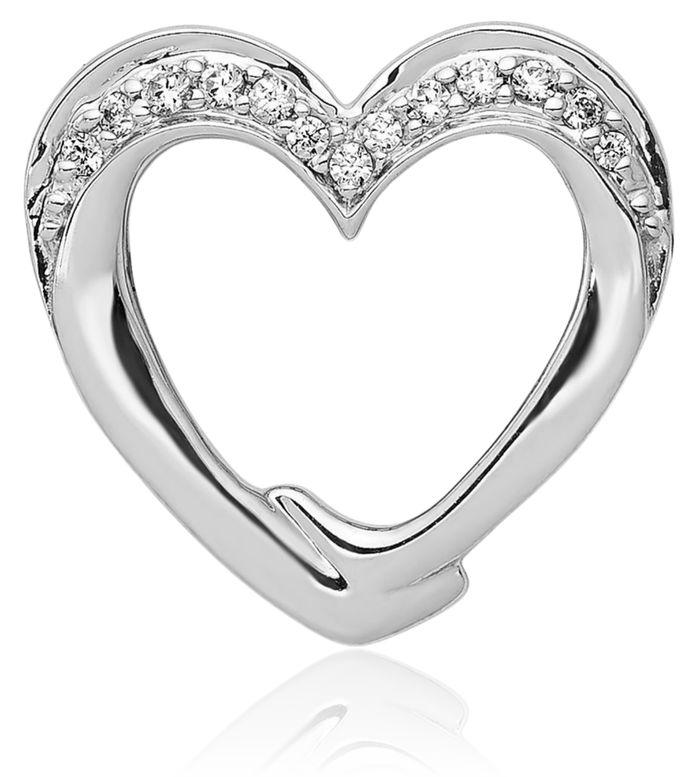 14K Solid White Gold Diamond Heart Floating Chain Slide Pendant Necklace Charm