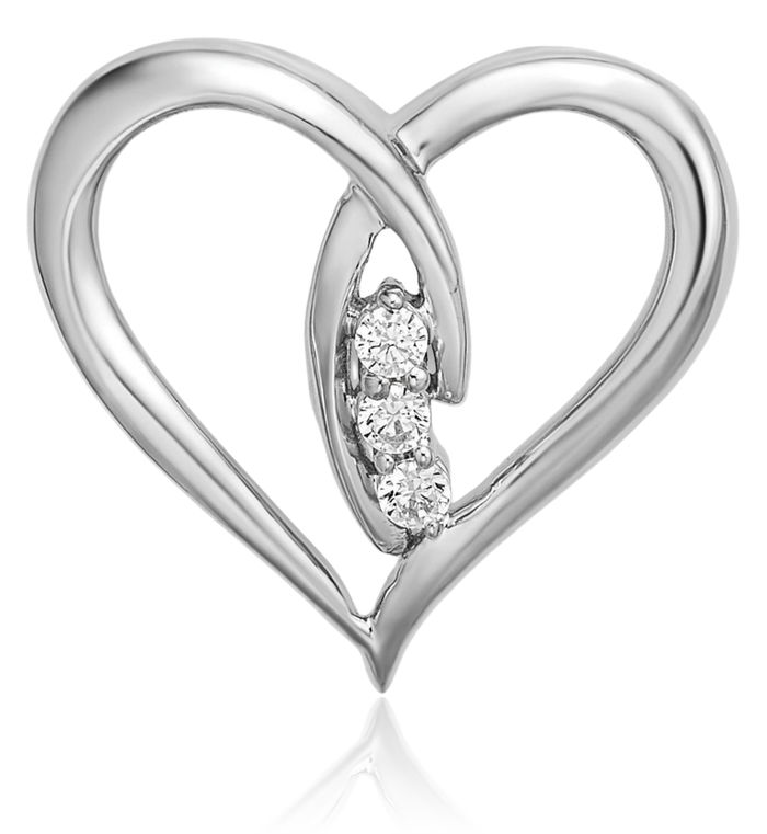 14K Solid White Gold Diamond Heart Floating Chain Slide Pendant Necklace Charm