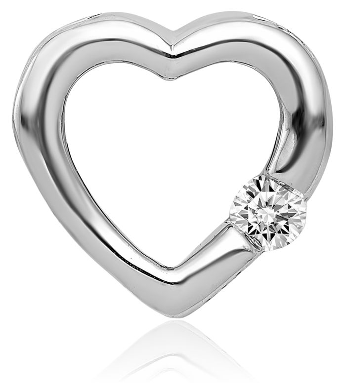 14K Solid White Gold Diamond Heart Floating Chain Slide Pendant Solitaire Necklace Charm