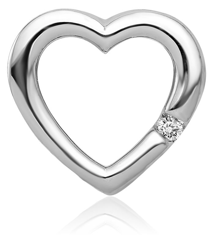 14K Solid White Gold Diamond Heart Floating Chain Slide Pendant Solitaire Necklace Charm