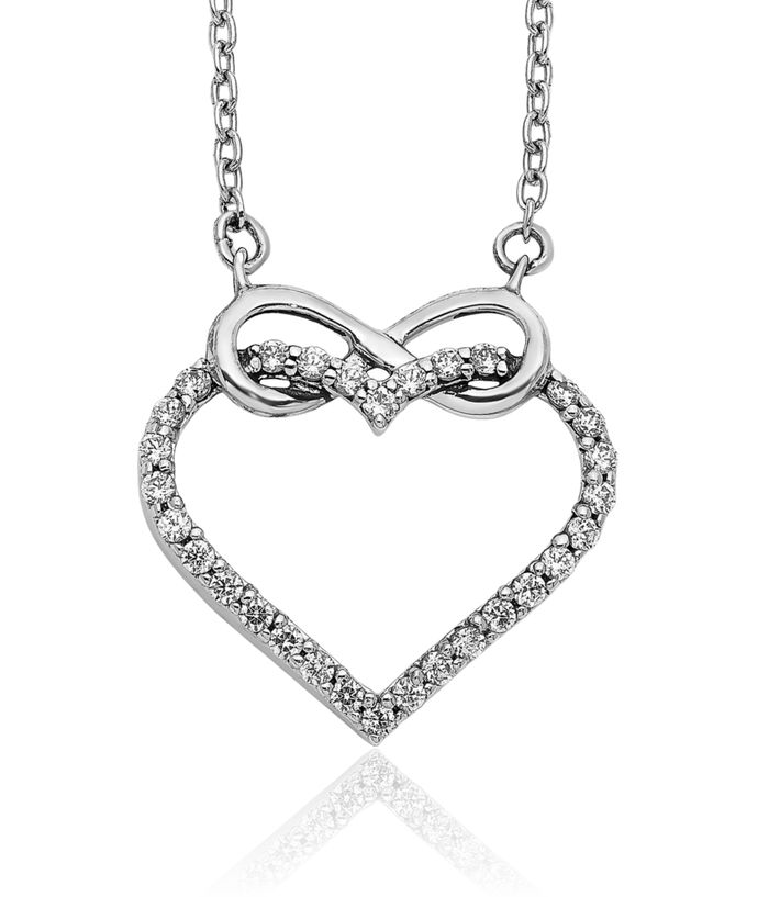 14K Solid White Gold Diamond Heart Infinity Twisted Love Knot Symbol Necklace Chain