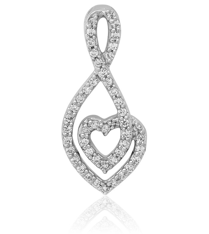 14K Solid White Gold Diamond Heart Infinity Twisted Love Knot Symbol Floating Chain Slide Pendant Necklace Charm