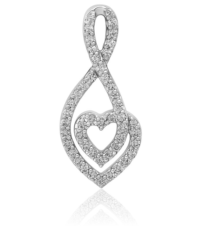 14K Solid White Gold Diamond Heart Infinity Twisted Love Knot Symbol Floating Chain Slide Pendant Necklace Charm