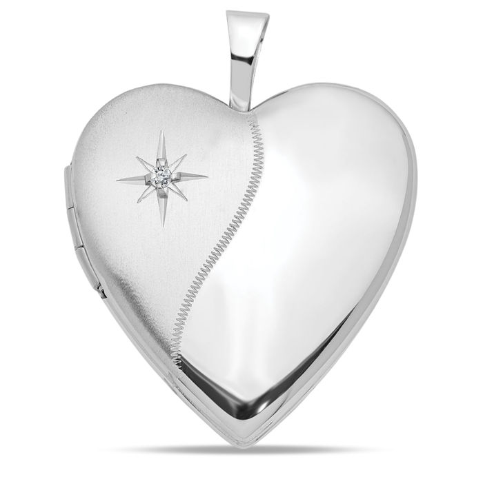 14K Solid White Gold Diamond Heart Locket Necklace Chain Pendant Charm