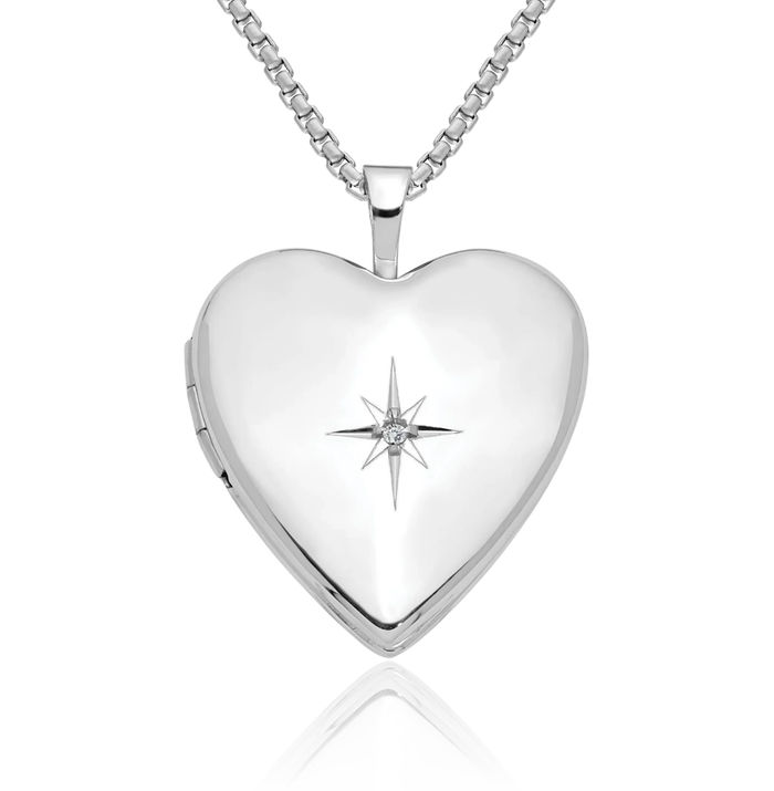 14K Solid White Gold Diamond Heart Locket Necklace Chain Pendant Charm