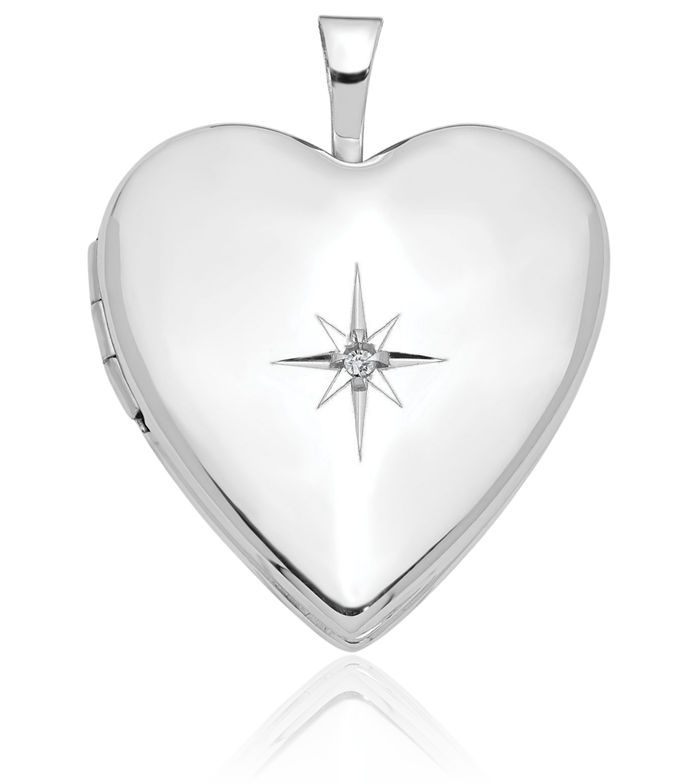 14K Solid White Gold Diamond Heart Locket Necklace Chain Pendant Charm