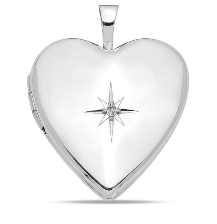 14K Solid White Gold Diamond Heart Locket Necklace Chain Pendant Charm