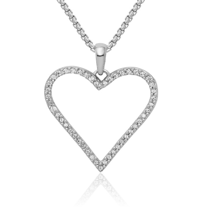 14K Solid White Gold Diamond Heart Necklace Love Pendant Charm