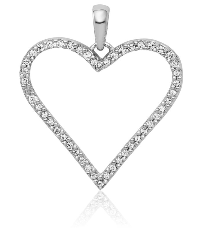 14K Solid White Gold Diamond Heart Necklace Love Pendant Charm