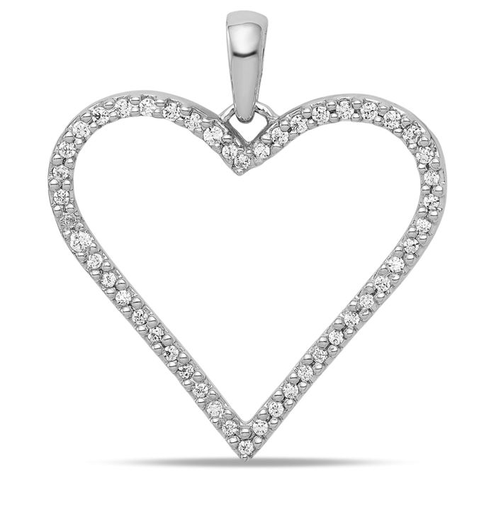 14K Solid White Gold Diamond Heart Necklace Love Pendant Charm