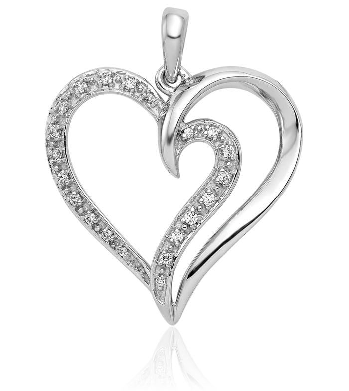 14K Solid White Gold Diamond Heart Necklace Love Pendant Charm