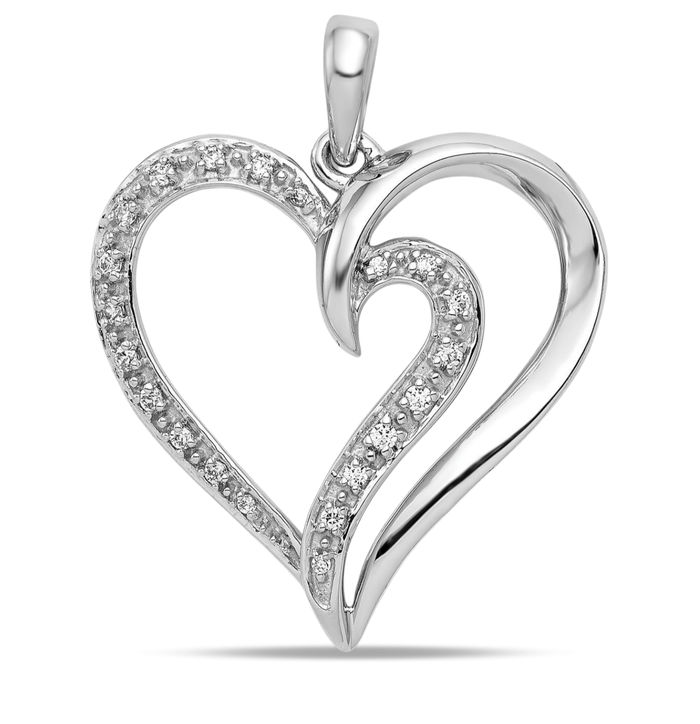 14K Solid White Gold Diamond Heart Necklace Love Pendant Charm