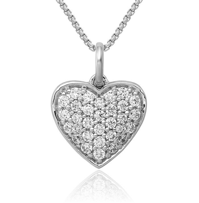 14K Solid White Gold Diamond Heart Necklace Love Pendant Charm