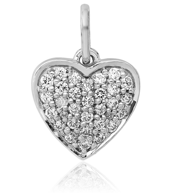 14K Solid White Gold Diamond Heart Necklace Love Pendant Charm