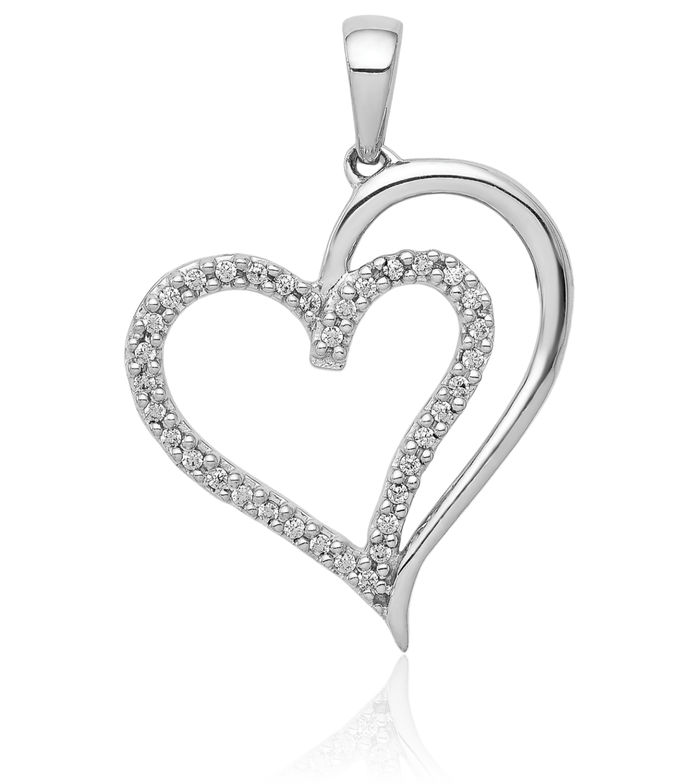 14K Solid White Gold Diamond Heart Necklace Love Pendant Charm