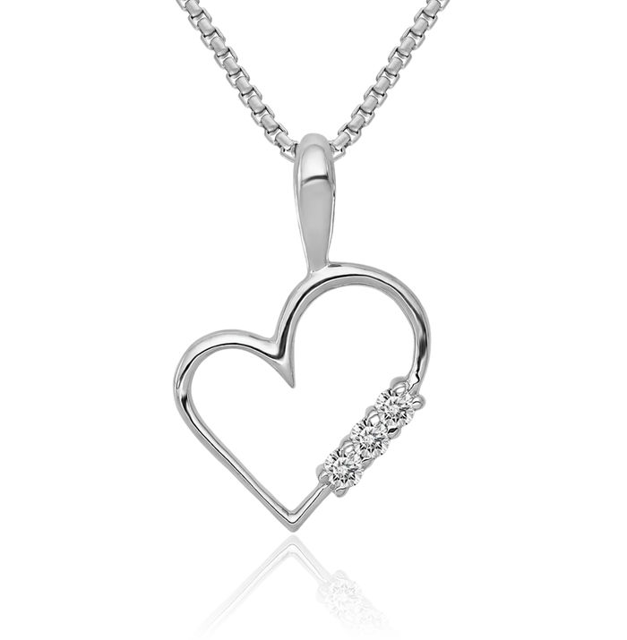 14K Solid White Gold Diamond Heart Necklace Love Pendant Charm