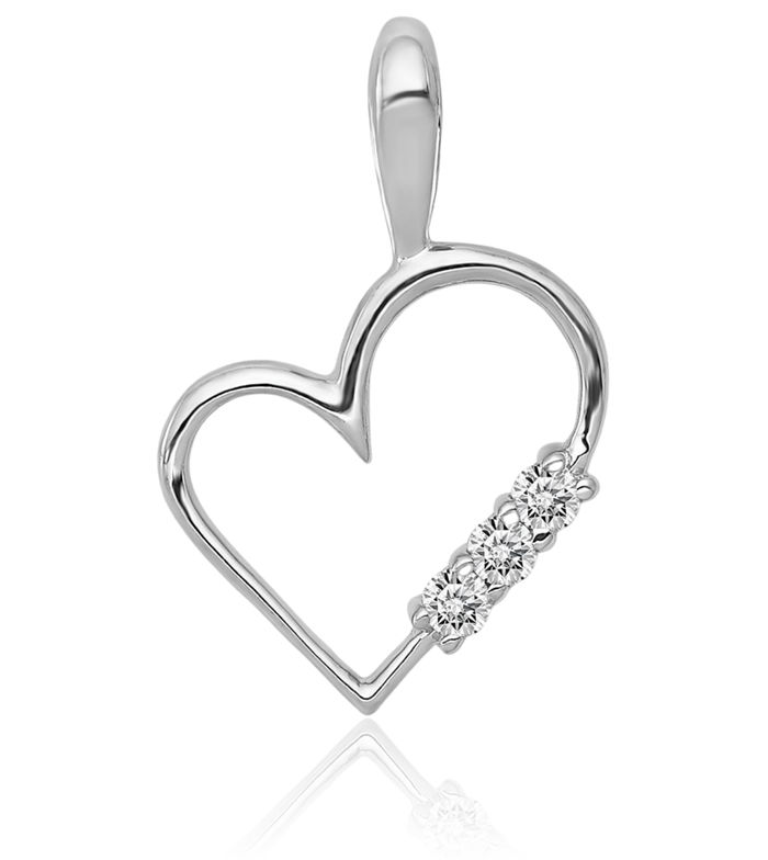 14K Solid White Gold Diamond Heart Necklace Love Pendant Charm