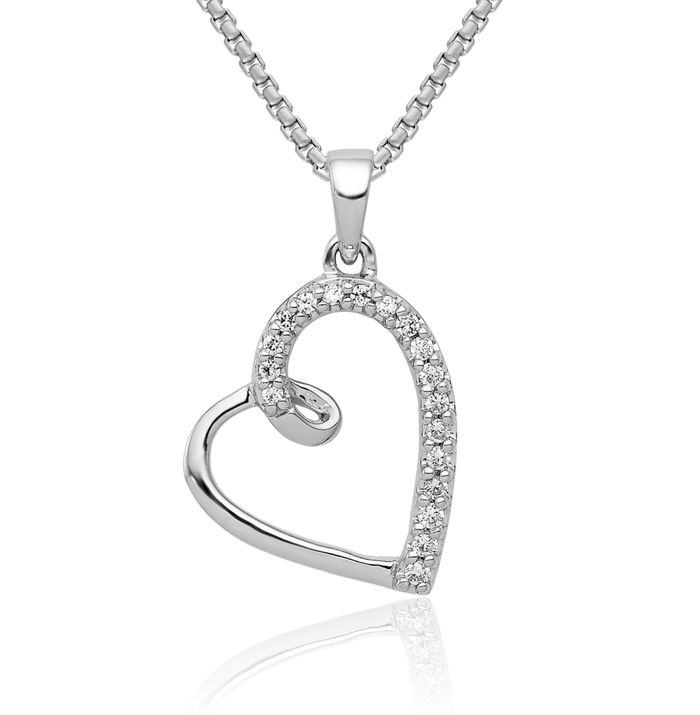 14K Solid White Gold Diamond Heart Necklace Love Pendant Charm