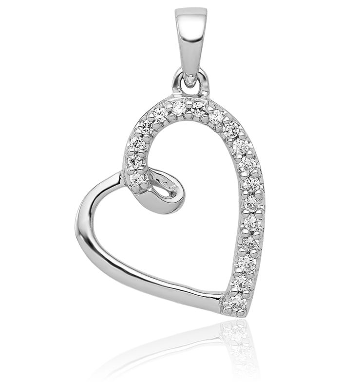 14K Solid White Gold Diamond Heart Necklace Love Pendant Charm