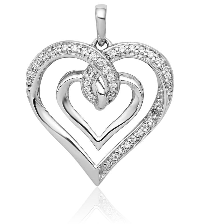 14K Solid White Gold Diamond Heart Necklace Love Pendant Charm