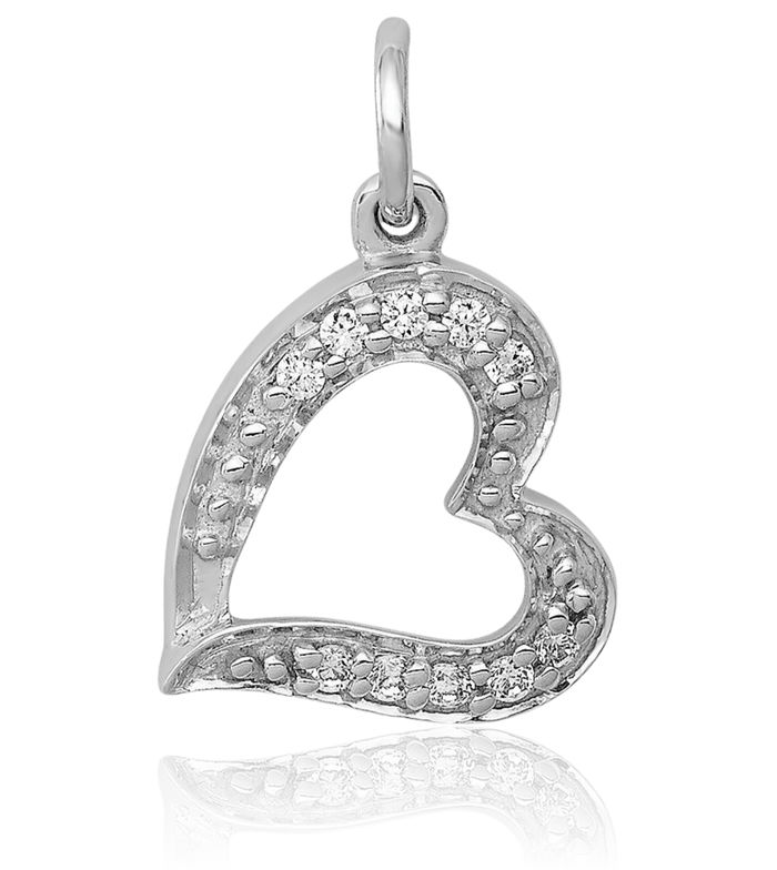 14K Solid White Gold Diamond Heart Necklace Love Pendant Charm