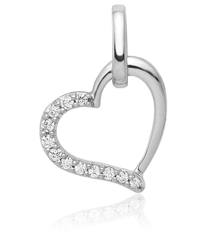 14K Solid White Gold Diamond Heart Necklace Love Pendant Charm