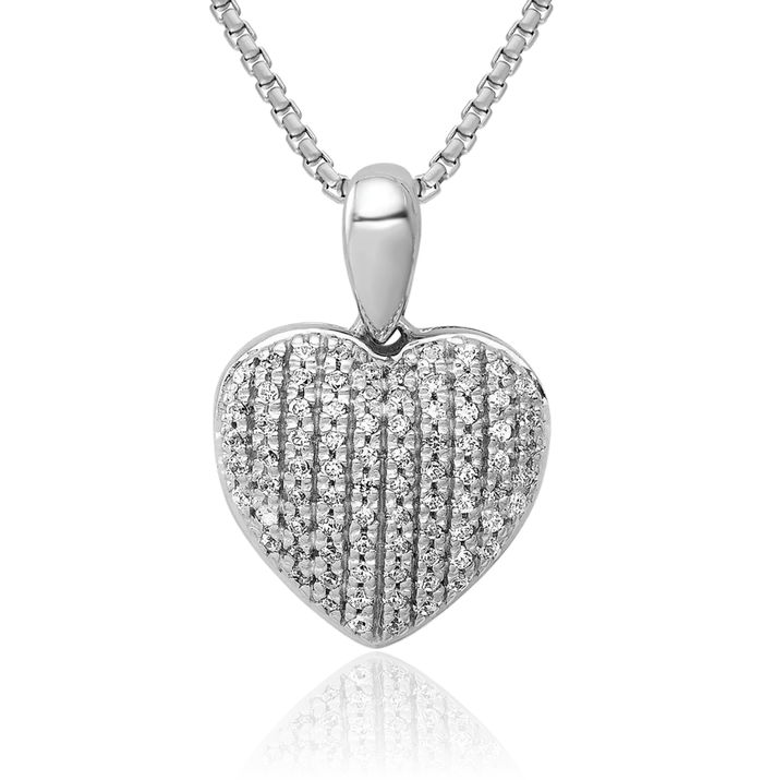 14K Solid White Gold Diamond Heart Necklace Love Pendant Charm