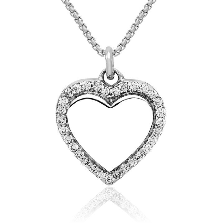 14K Solid White Gold Diamond Heart Necklace Love Pendant Charm