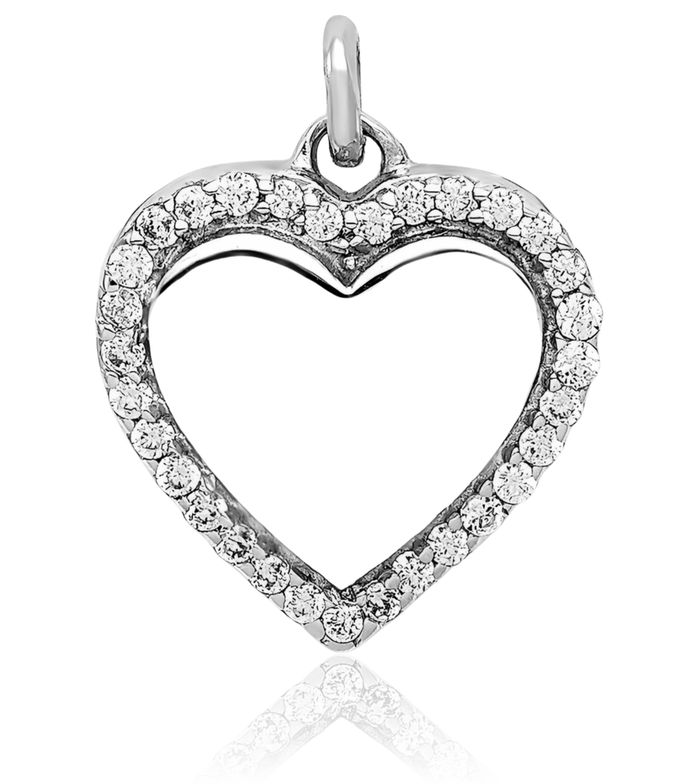 14K Solid White Gold Diamond Heart Necklace Love Pendant Charm