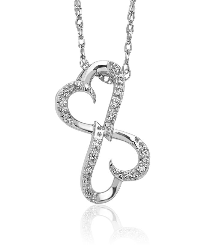 14K Solid White Gold Diamond Heart Necklace Love Pendant Friendship Charm Chain