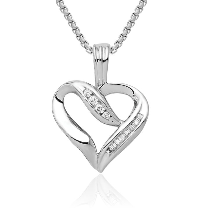 14K Solid White Gold Diamond Heart Necklace Love Pendant Charm