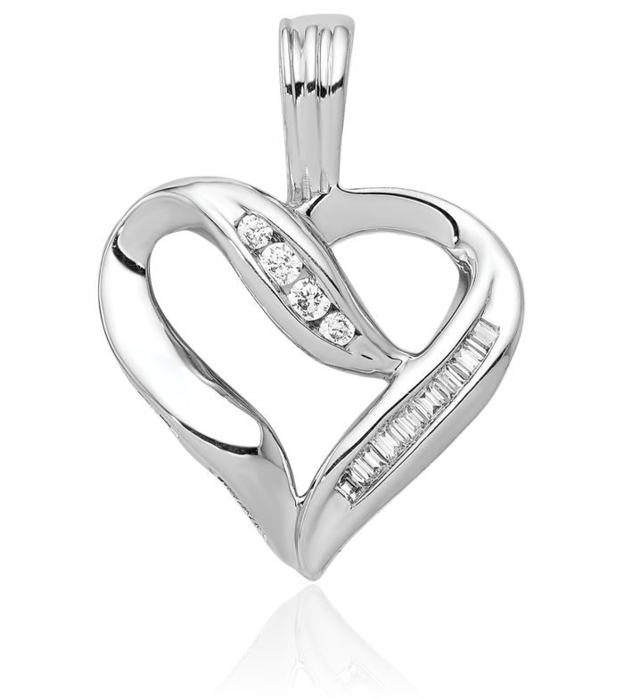 14K Solid White Gold Diamond Heart Necklace Love Pendant Charm