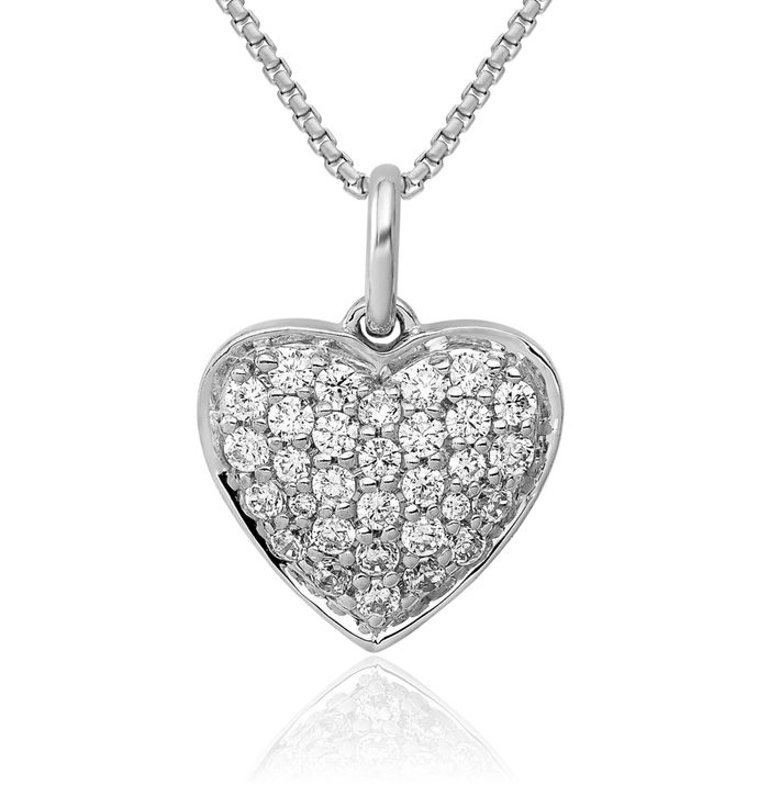 14K Solid White Gold Diamond Heart Necklace Love Pendant Charm