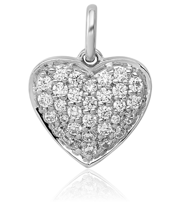 14K Solid White Gold Diamond Heart Necklace Love Pendant Charm