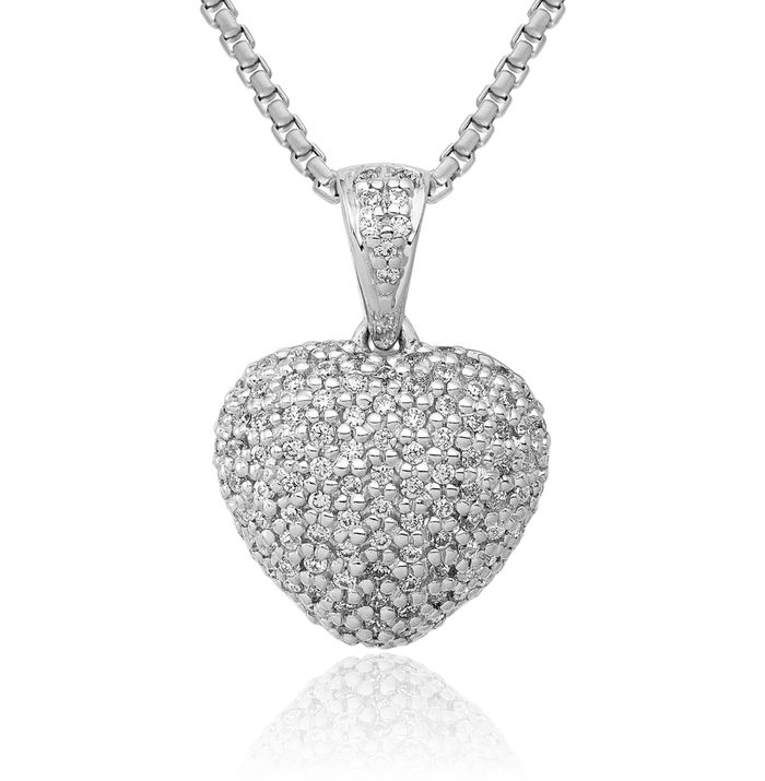 14K Solid White Gold Diamond Heart Necklace Love Pendant Charm