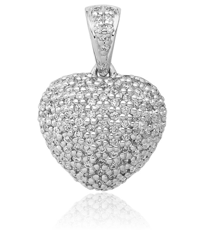 14K Solid White Gold Diamond Heart Necklace Love Pendant Charm