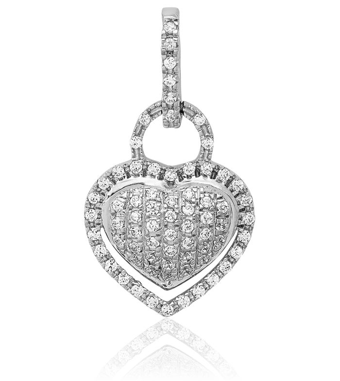 14K Solid White Gold Diamond Heart Necklace Love Pendant Charm