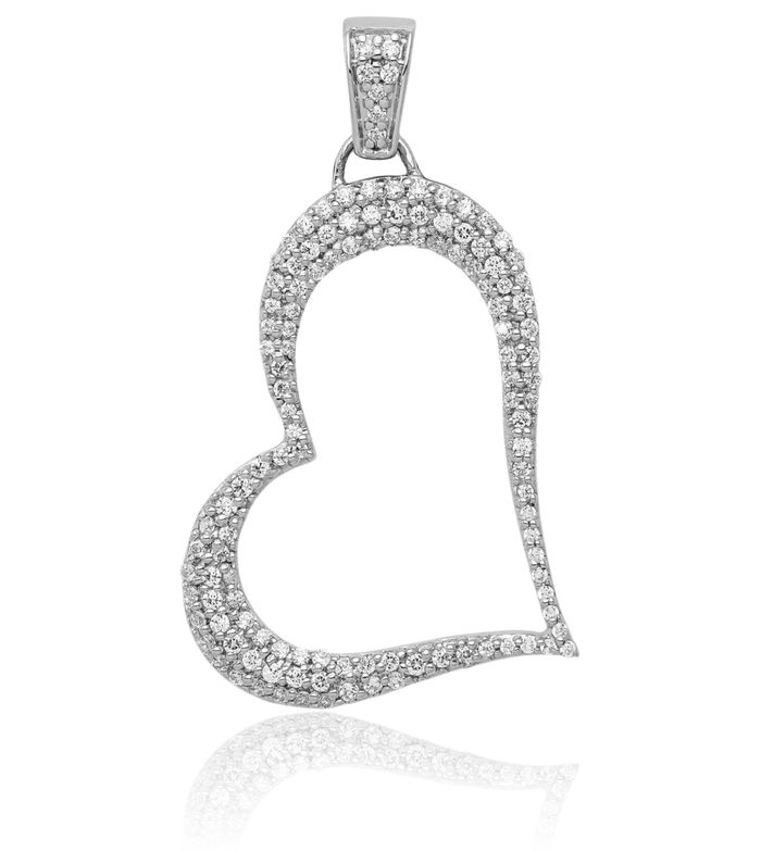 14K Solid White Gold Diamond Heart Necklace Love Pendant Charm