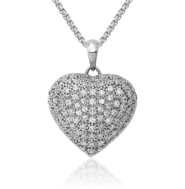 14K Solid White Gold Diamond Heart Necklace Love Pendant Charm