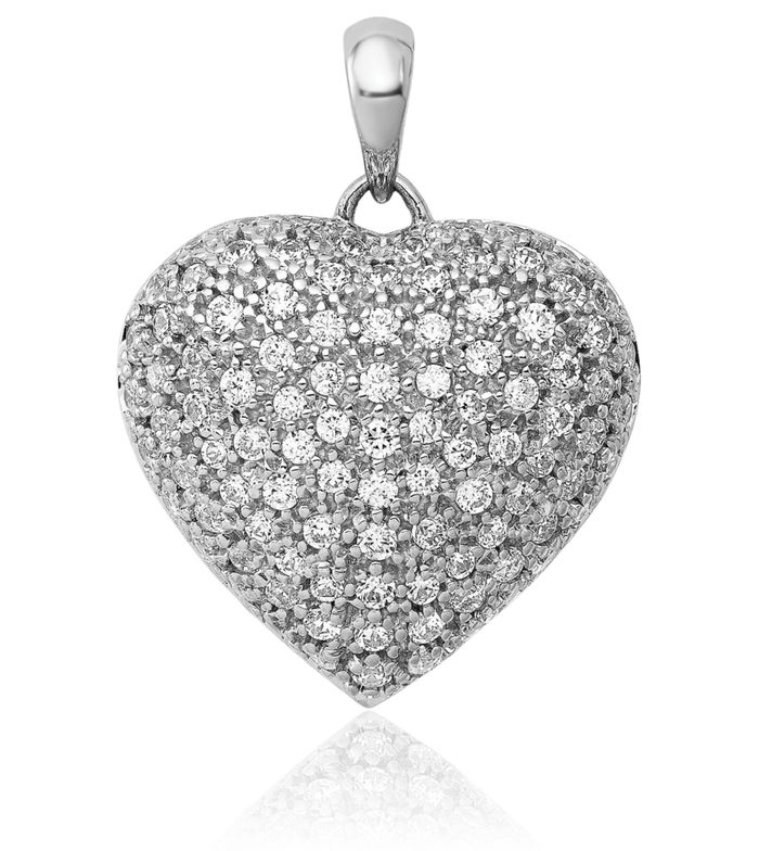 14K Solid White Gold Diamond Heart Necklace Love Pendant Charm