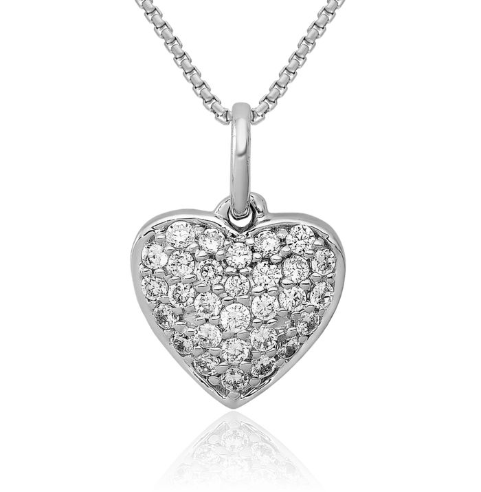 14K Solid White Gold Diamond Heart Necklace Love Pendant Charm