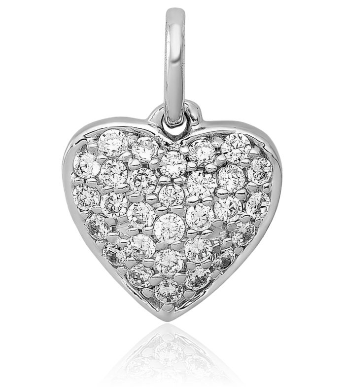 14K Solid White Gold Diamond Heart Necklace Love Pendant Charm