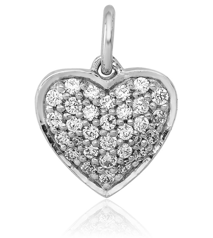 14K Solid White Gold Diamond Heart Necklace Love Pendant Charm