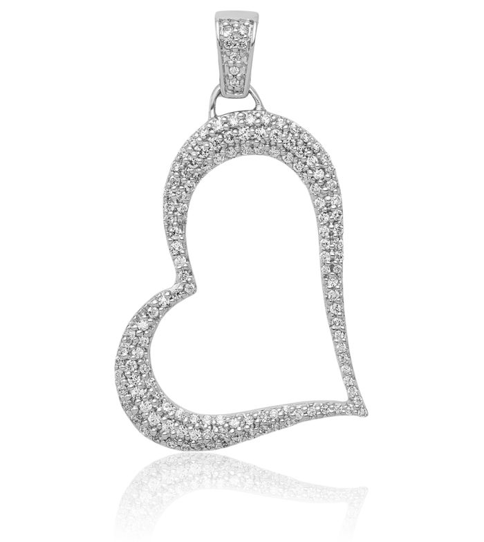 14K Solid White Gold Diamond Heart Necklace Love Pendant Charm