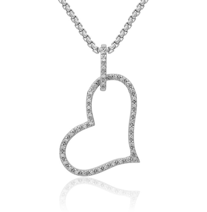 14K Solid White Gold Diamond Heart Necklace Love Pendant Charm