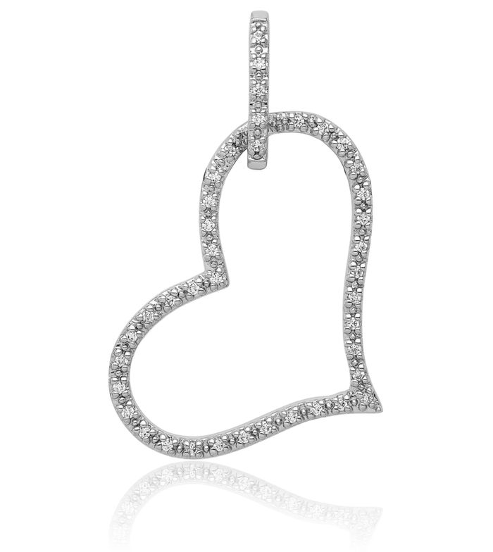 14K Solid White Gold Diamond Heart Necklace Love Pendant Charm