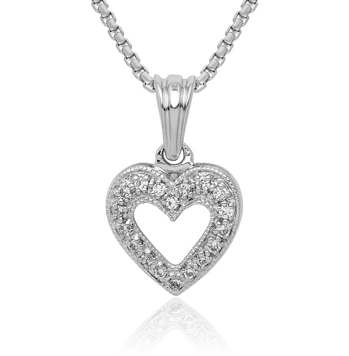 14K Solid White Gold Diamond Heart Necklace Love Pendant Charm